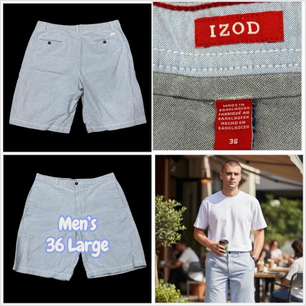 Men's IZOD Golf 36 Large Chino Khakis Shorts Blue Cotton Twill inseam 10.5